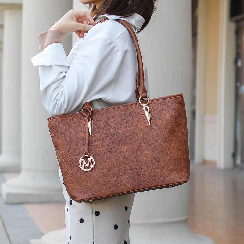 Edelyn Signature Vegan Leather Tote Bag Set - 4 Pcs Women’s Embossed Collection by Mia K