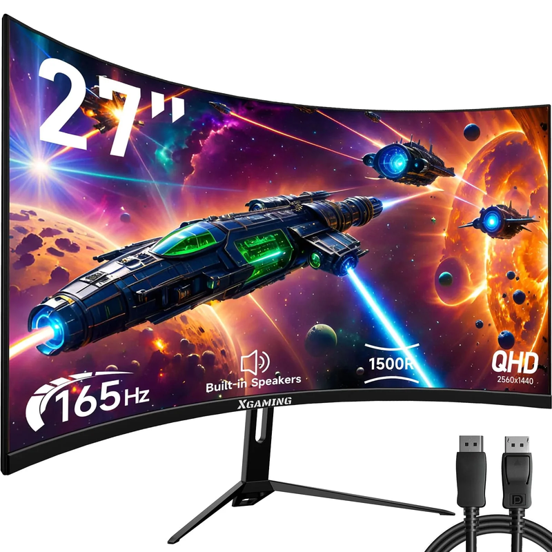 GameVision 27-Inch QHD Curved Monitor - 165Hz 1440P Display with 1ms FreeSync, Backlight, DP & HDMI