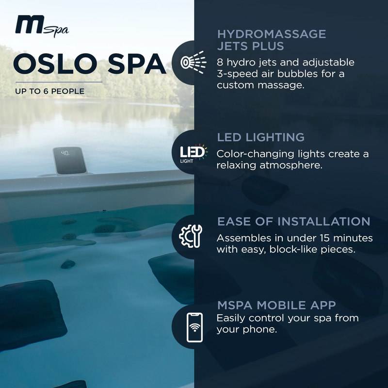 Oslo Bliss Spa - Square Hot Tub with Durable Exterior & Soft Interior