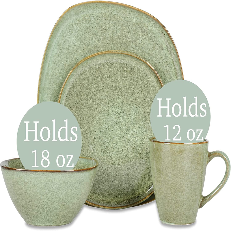 ChicTable Elegance - Modern Sage Green 16-Piece Smooth Ceramic Dinnerware Set for 4