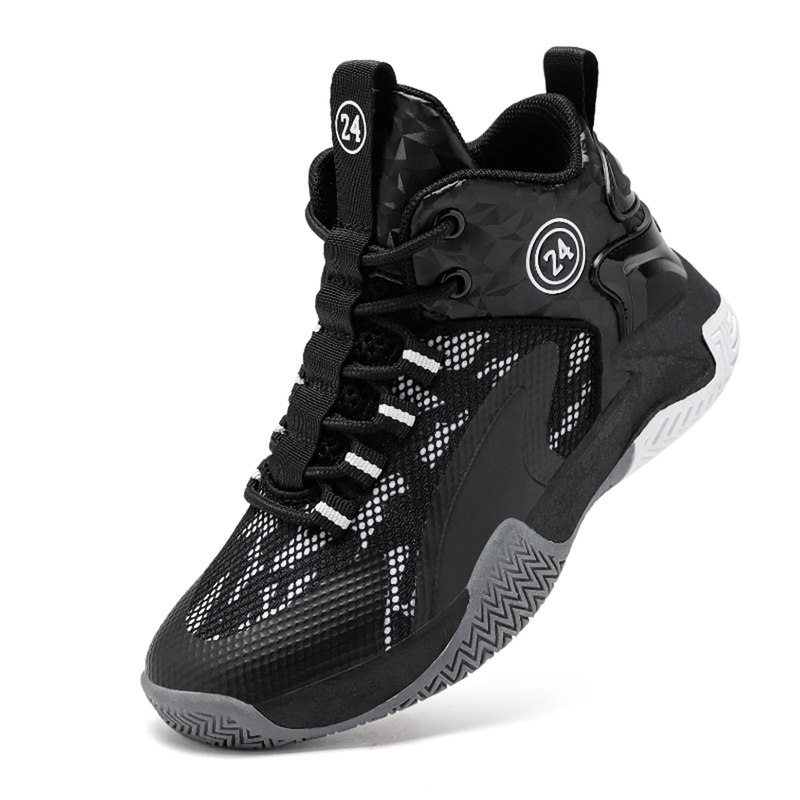 HoopMaster Kids Basketball Sneakers – High-Top Boys & Girls Trainers, Comfortable Black Shoes (Little & Big Kid)