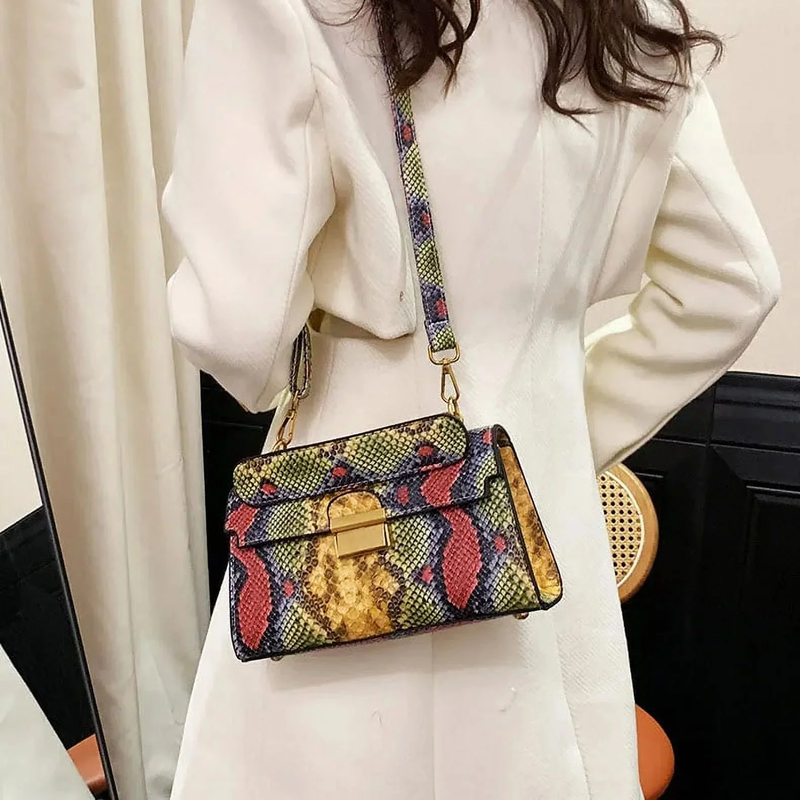 Serpentine Luxe - Women’s Snakeskin Leather Shoulder Bag, Small Square Clutch Purse, Designer Evening Handbag