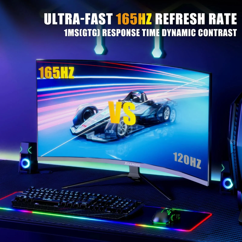 GameVision 27-Inch QHD Curved Monitor - 165Hz 1440P Display with 1ms FreeSync, Backlight, DP & HDMI