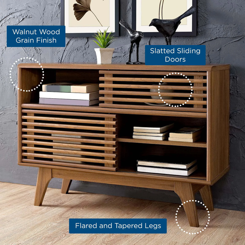 Render Display Stand - Modern Walnut Finish Particleboard Wood Shelving Unit for Stylish Home Storage