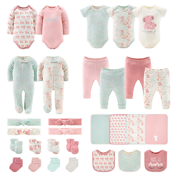 BlossomBaby Layette Set - 30-Piece Newborn Essentials, Pink Floral Elephant Theme, 0-3 Months Gift Bundle