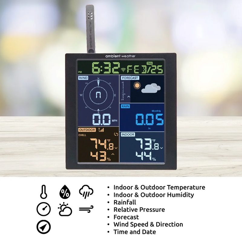 SkySense Wi-Fi Weather Station - 9-Function Color Display for Home Use