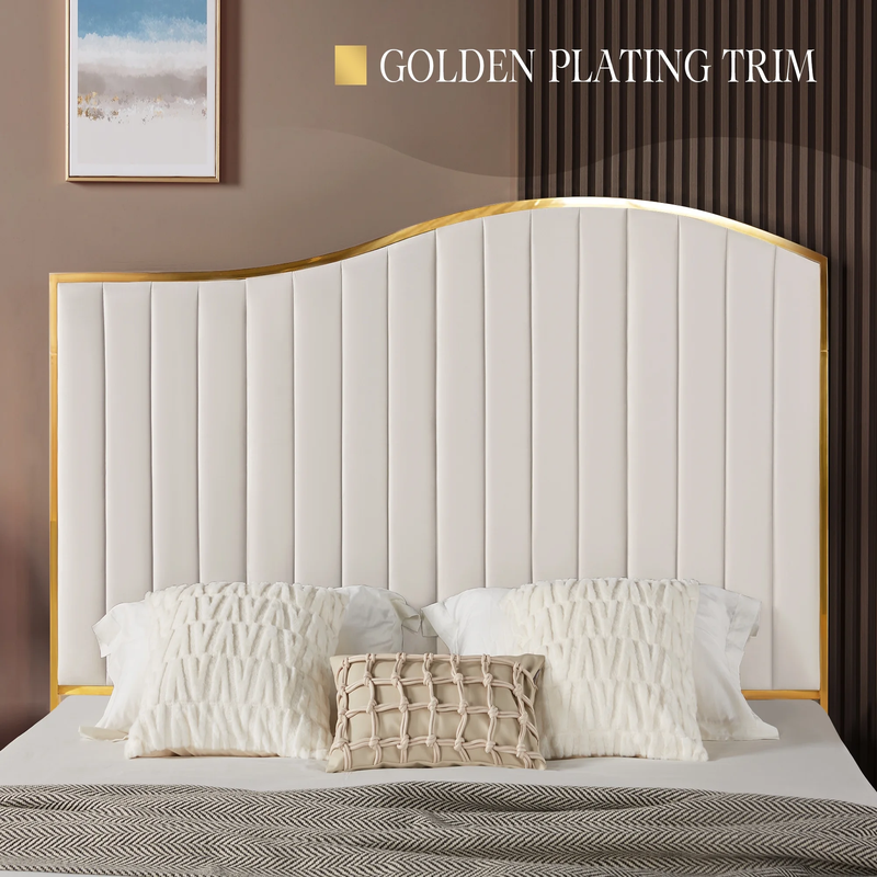 Royal Elegance King Size Bed Frame - Vertical Channel Gold Trim Headboard & Footboard