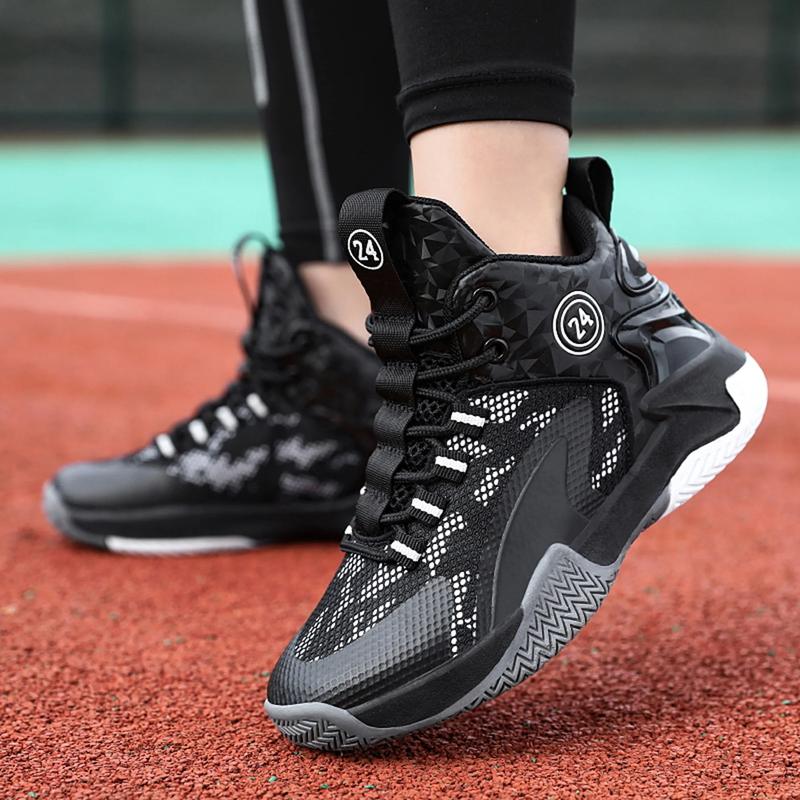 HoopMaster Kids Basketball Sneakers – High-Top Boys & Girls Trainers, Comfortable Black Shoes (Little & Big Kid)