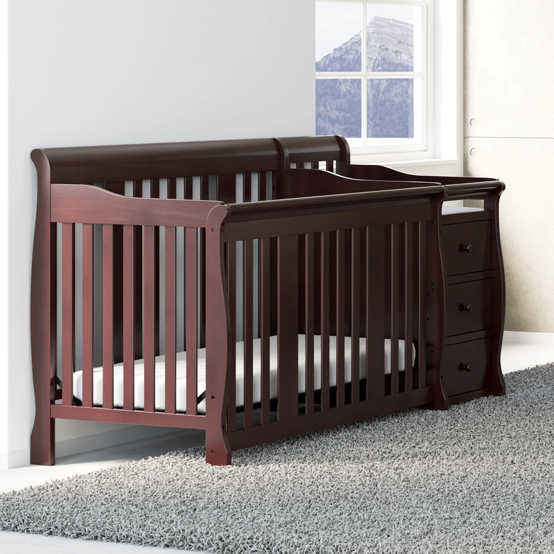 Portofino 5-in-1 Convertible Crib with Changer - Espresso Wood Finish Nursery Essential for Infants & Toddlers