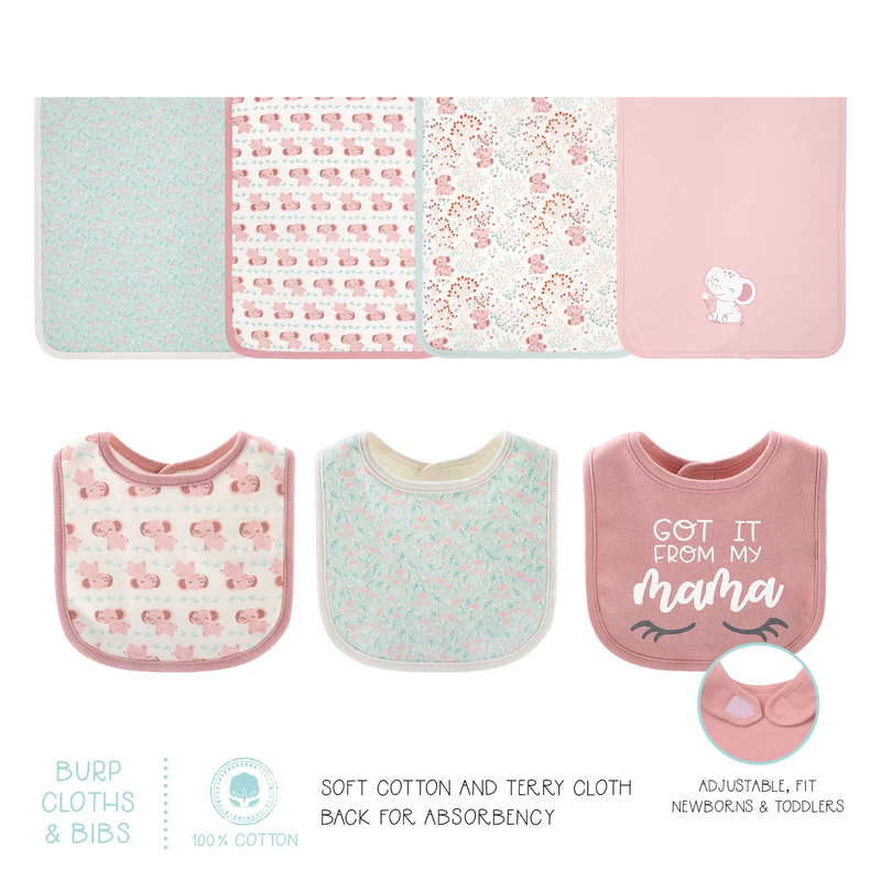 BlossomBaby Layette Set - 30-Piece Newborn Essentials, Pink Floral Elephant Theme, 0-3 Months Gift Bundle