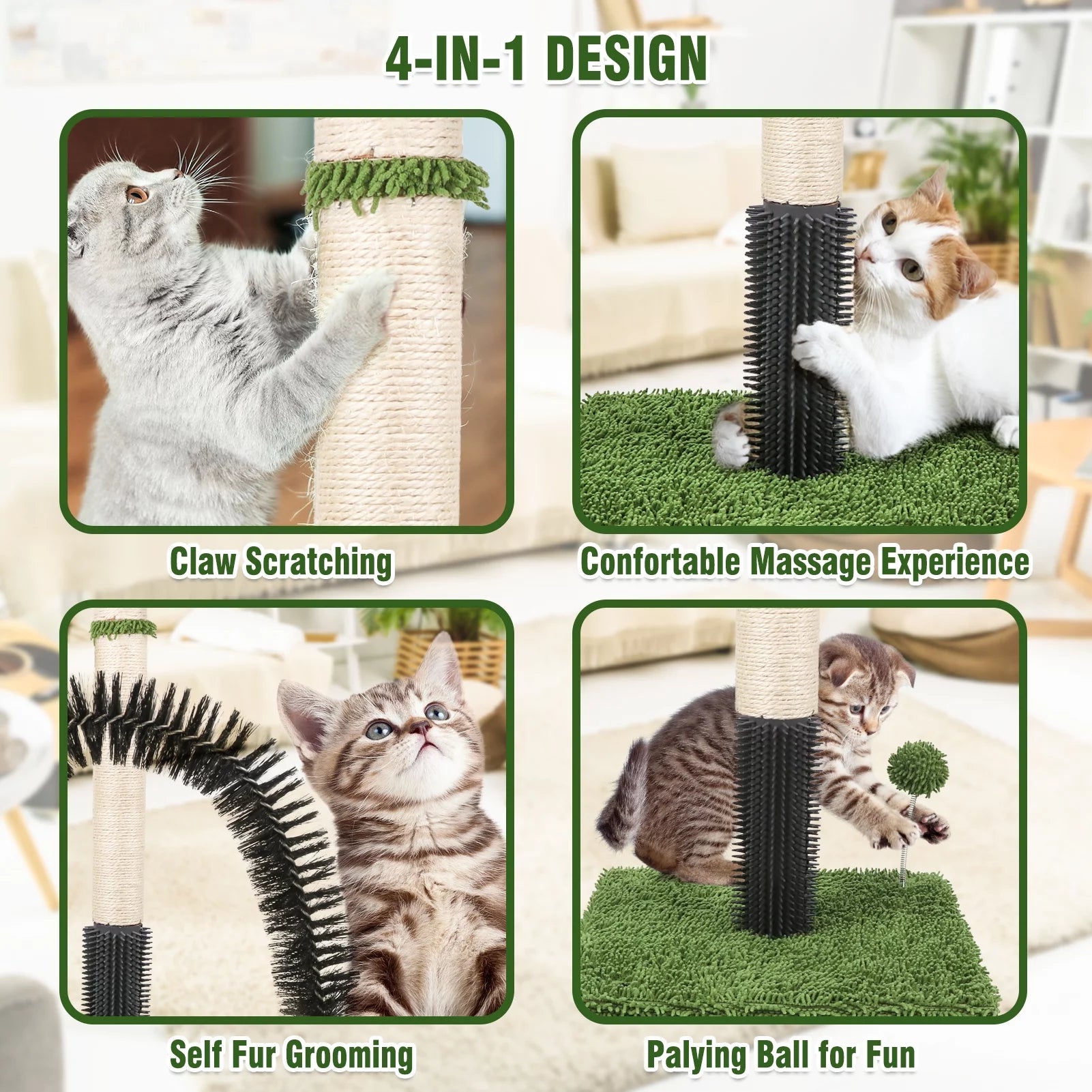 Cat Scratching Post,38" Tall Green Cat Scratch Posts for Indoor Cats with Dangling Ball,Spring Ball