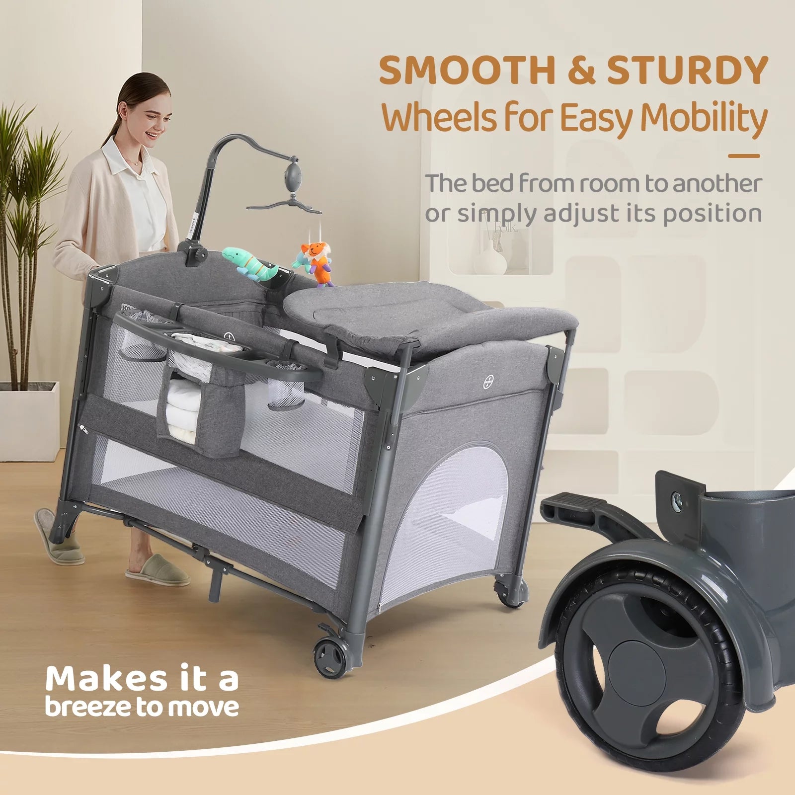 DreamNest 5-in-1 Baby Bassinet – Bedside Crib, Playpen, Changing Table for Unisex Infants