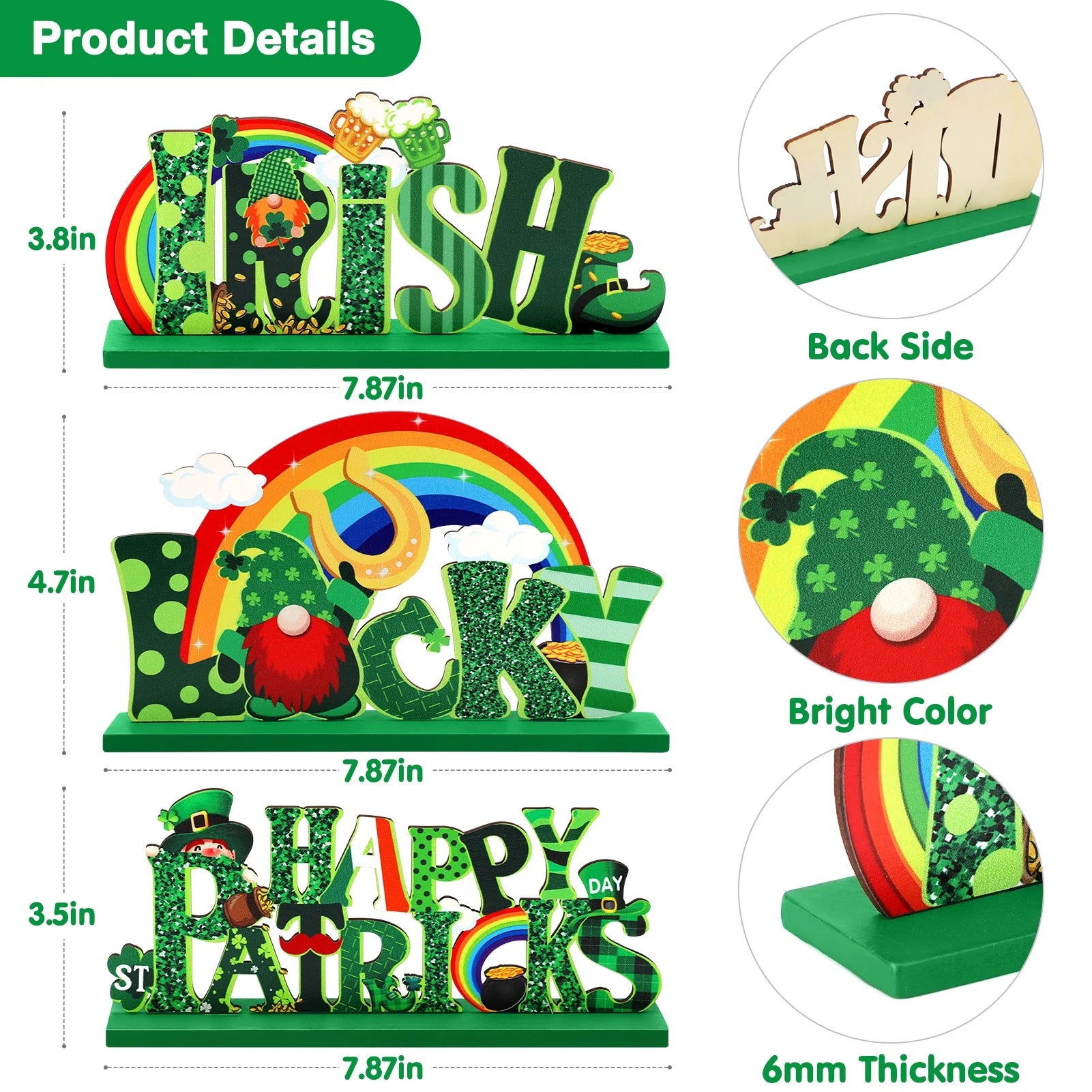 3 Pcs St. Patrick'S Day Decorations Cute Saint Patricks Day Decorations Home Decor Shamrock Decorations Irish Table Decorations (Green)