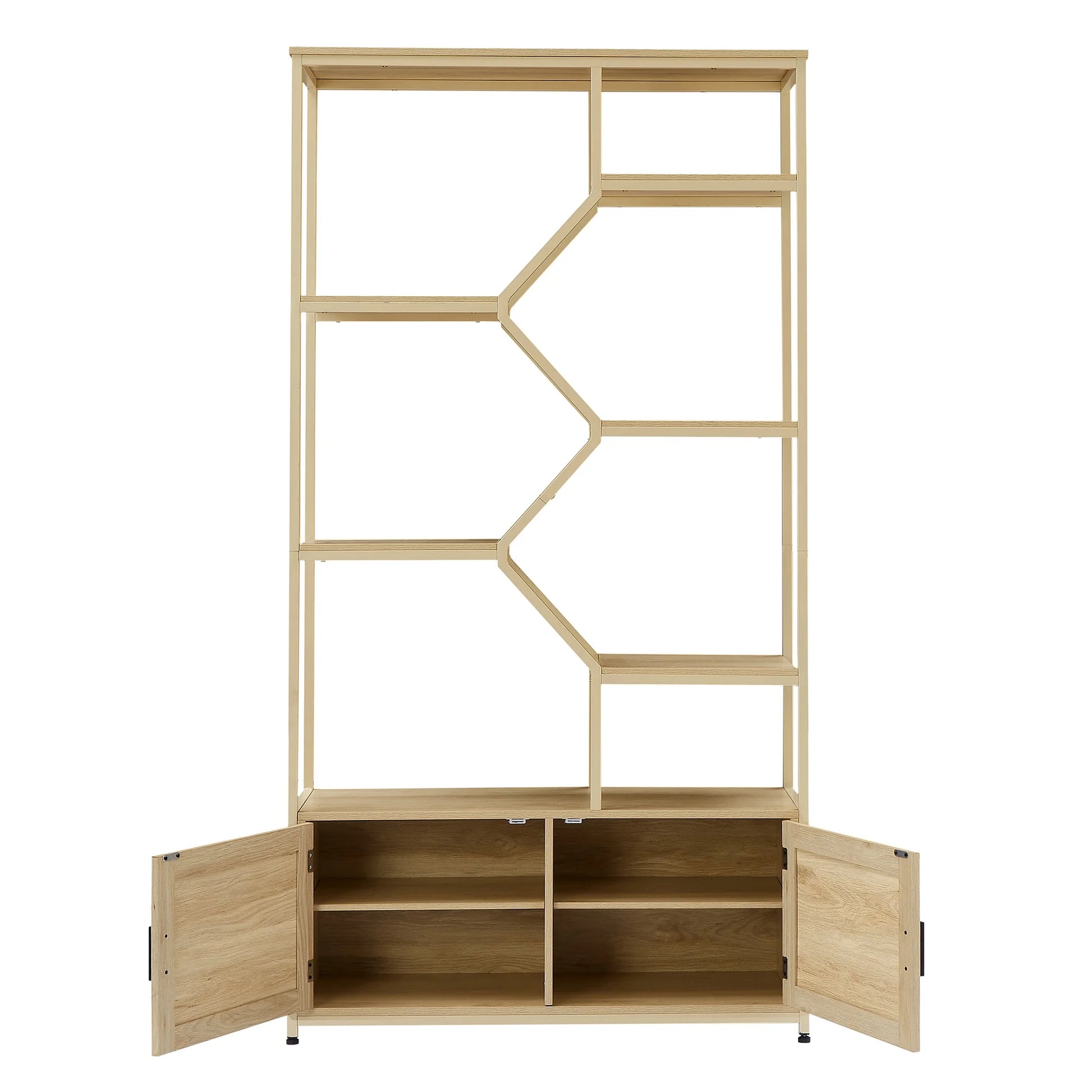 NaturalWood 7-Tier Rattan Bookshelf - Stylish Display & Storage Shelf for Living Room & Office