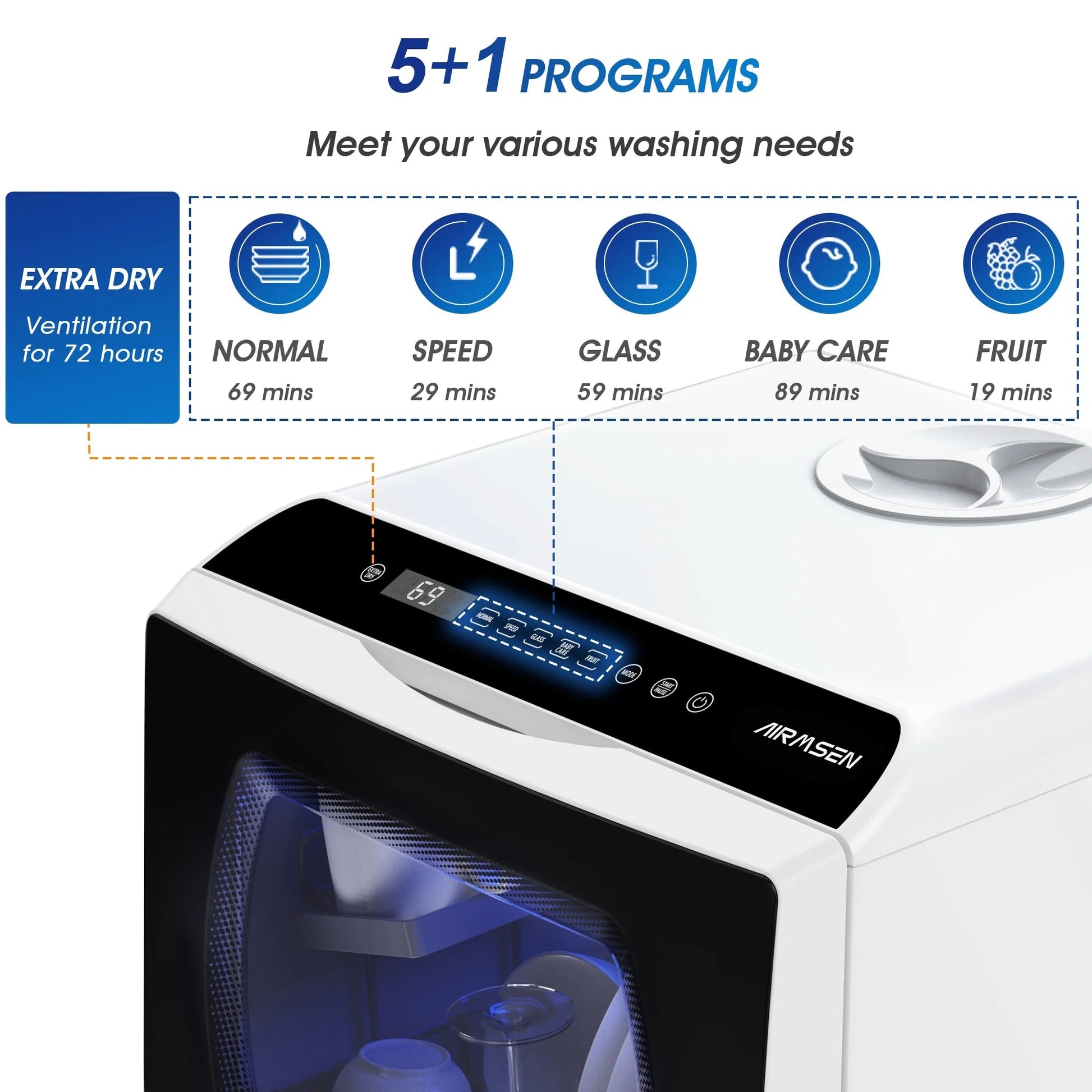CleanEase Mini Dishwasher - Portable Countertop with 5L Water Tank & Air-Dry Function