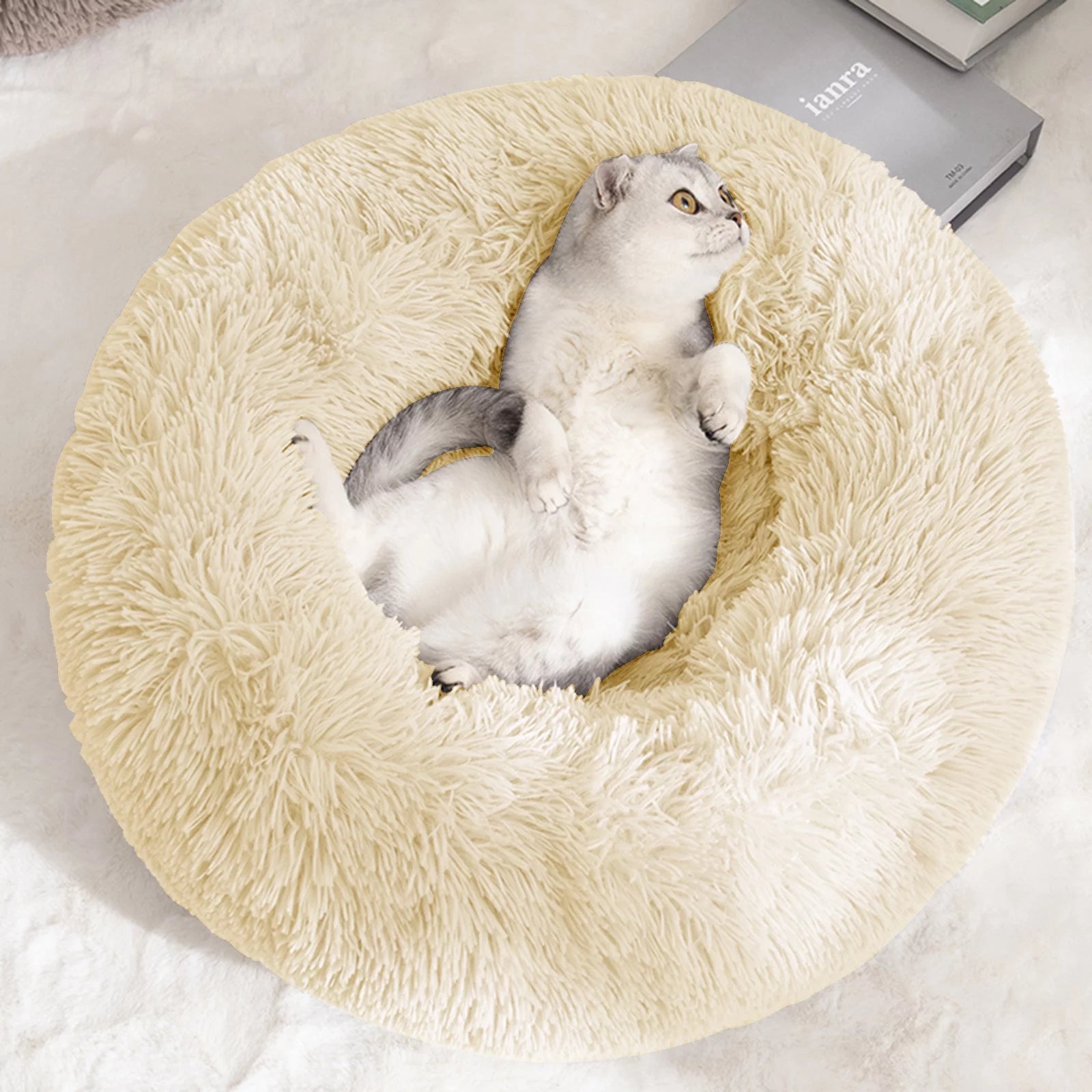 SnugglePaws Donut Dog Bed - Anti-Anxiety, Self-Warming Plush Pet Bed for Home & Travel