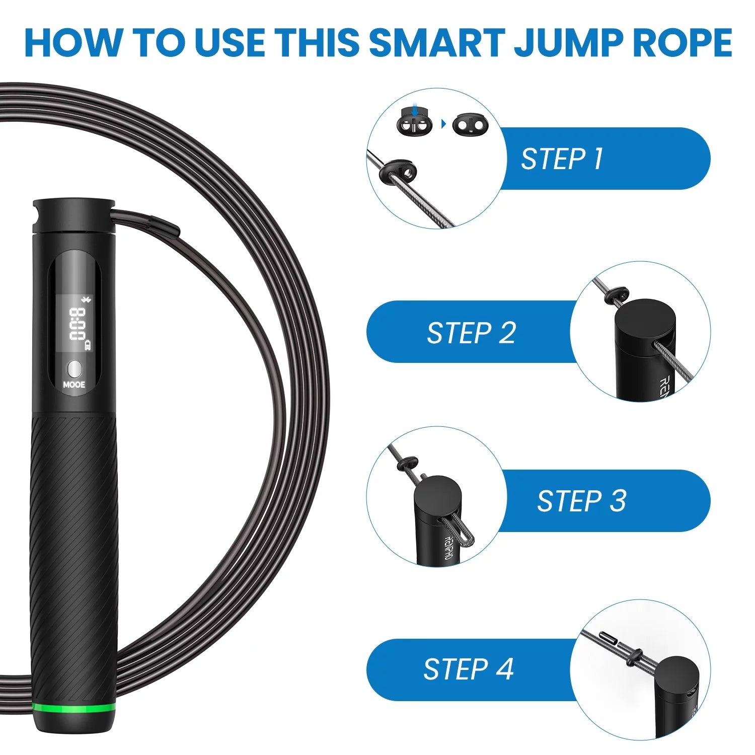 FitTrack 9FT Smart Jump Rope - Adjustable with Calorie & Time Tracking, Black