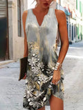 Women'S Dresses Summer Fashion Stitching V Neck Loose Bohemian Vacation Woman Basic Sleeveless Vestidos