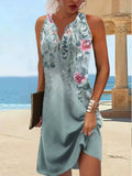 Women'S Dresses Summer Fashion Stitching V Neck Loose Bohemian Vacation Woman Basic Sleeveless Vestidos
