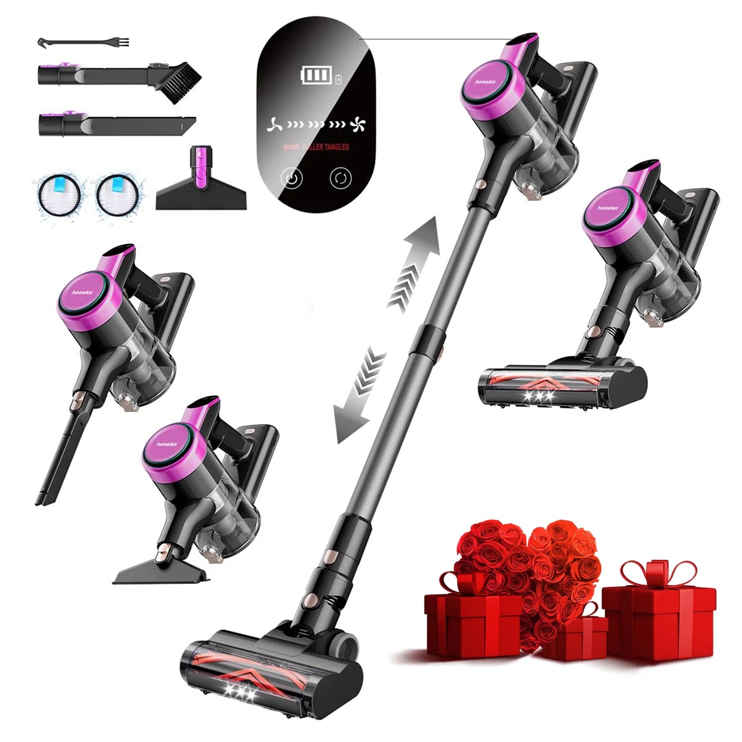 PowerClean Cordless Vacuum - 300W 23Kpa Suction, LED Display, 48Min Runtime, Lightweight Stick