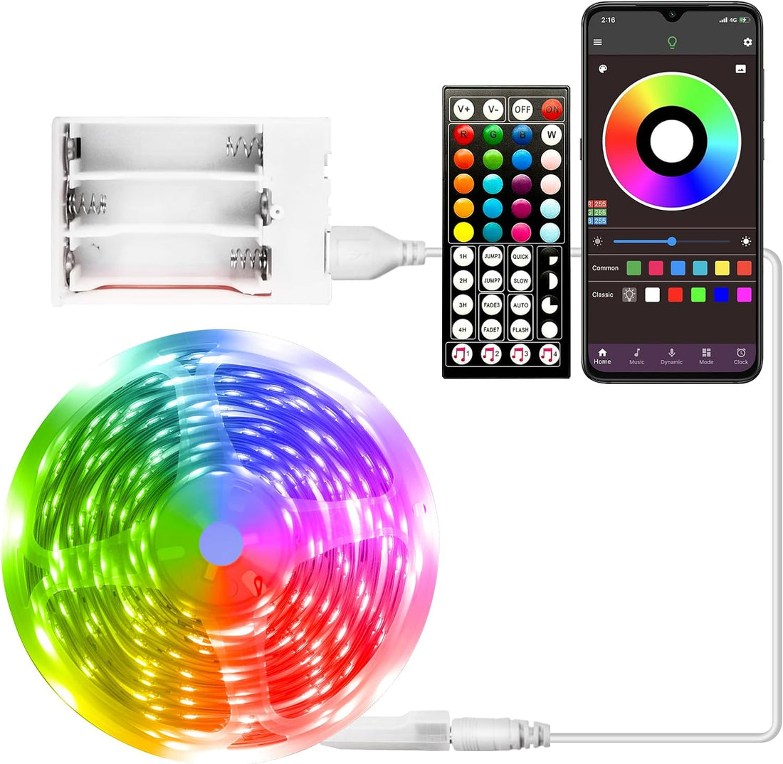 Battery Powered Led Strip Lights 13.12 Ft, LED Lights for Bedroom Battery Operated Color Changing Lights Music Sync App Remote Control RGB USB Led Lights for TV, Party, Room Decoration