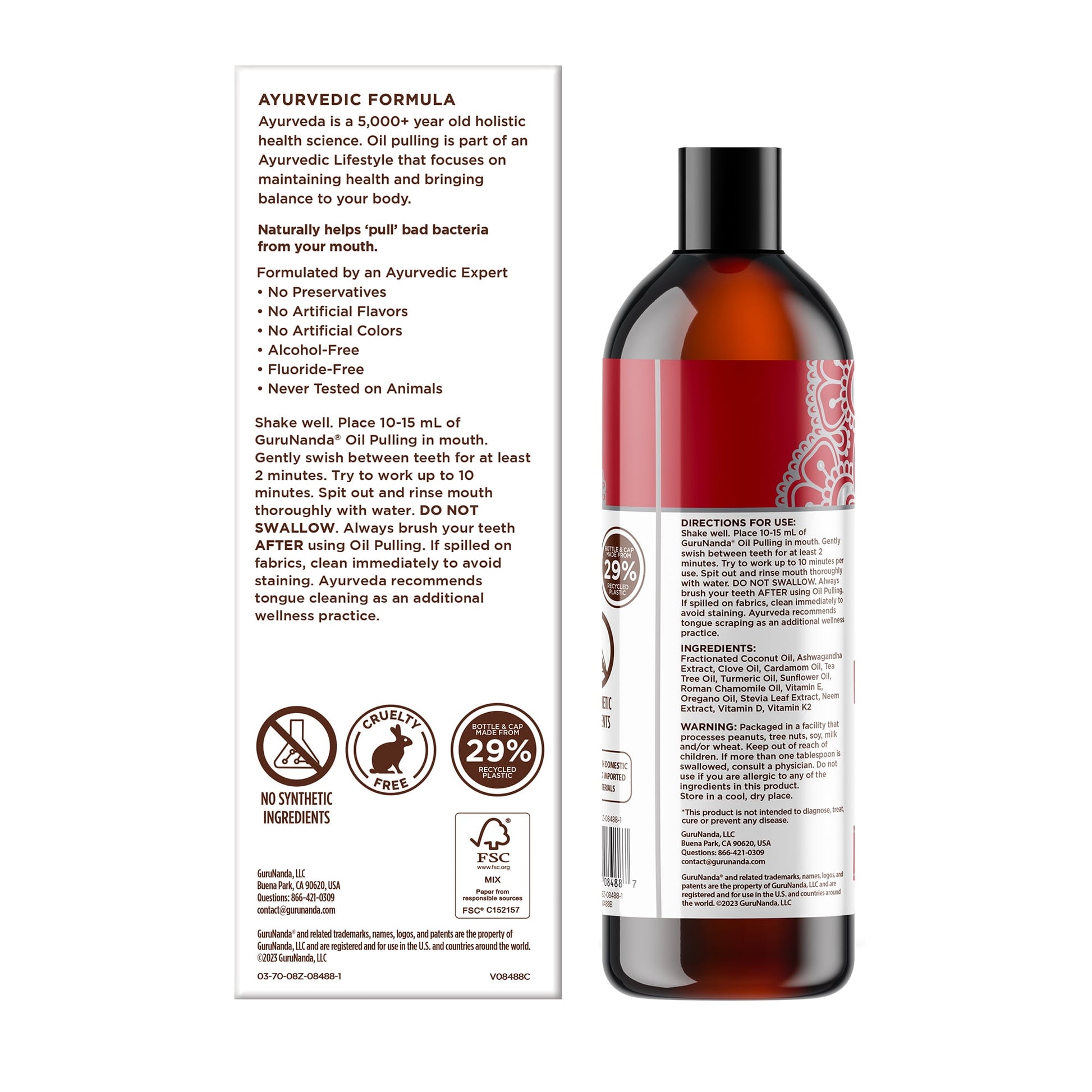 Coconut & Cinnamon Oil Pulling Flavor + Neem & Ashwagandha - Oral Rinse Mouthwash - 8 Oz