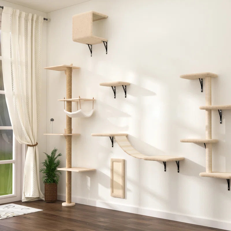 Damyanti Luxe Wall-Mounted Cat Tree - 6-Tier Shelved Climbing Center for Cats