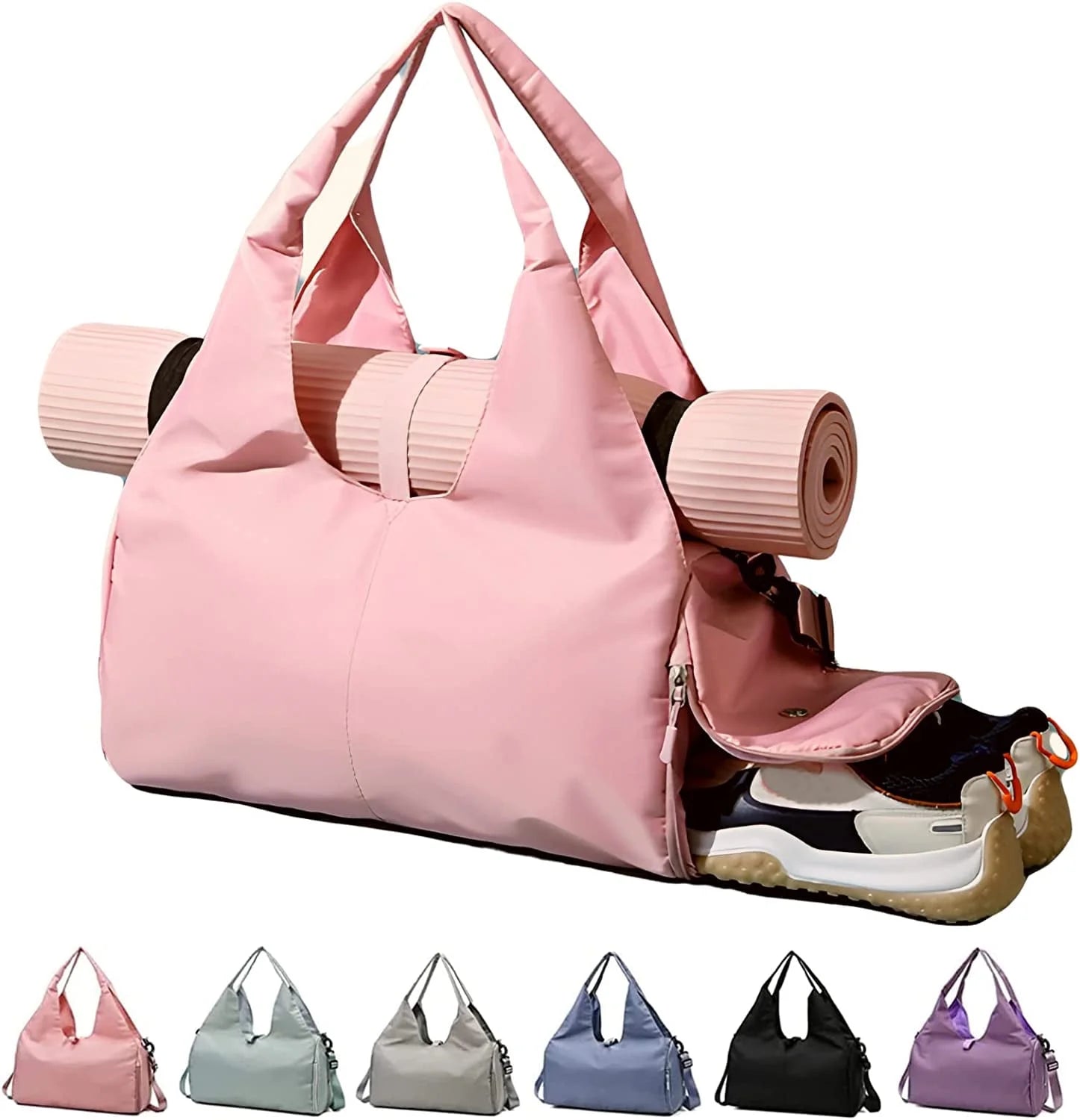ActiveGlow Yoga Gym Bag - Women's Duffel with Mat Holder, Shoe Compartment & Wet Dry Pockets