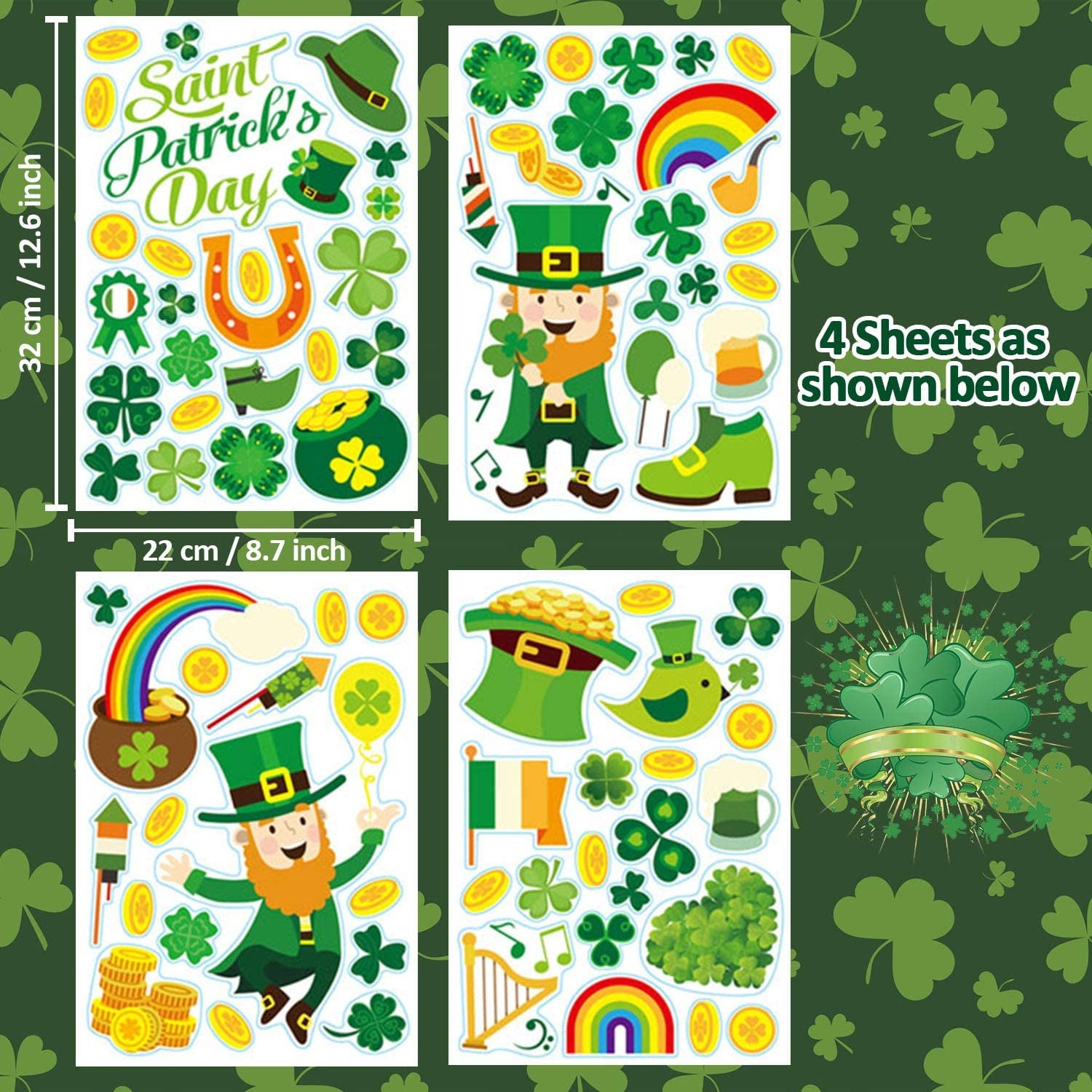 80 PCS St Patrick'S Day Window Clings, St Patrick'S Day Decorations Accessories for the Home, Saint Shamrock Window Decals Stickers for Glass, Irish Party Supplies Favors Ornaments (4