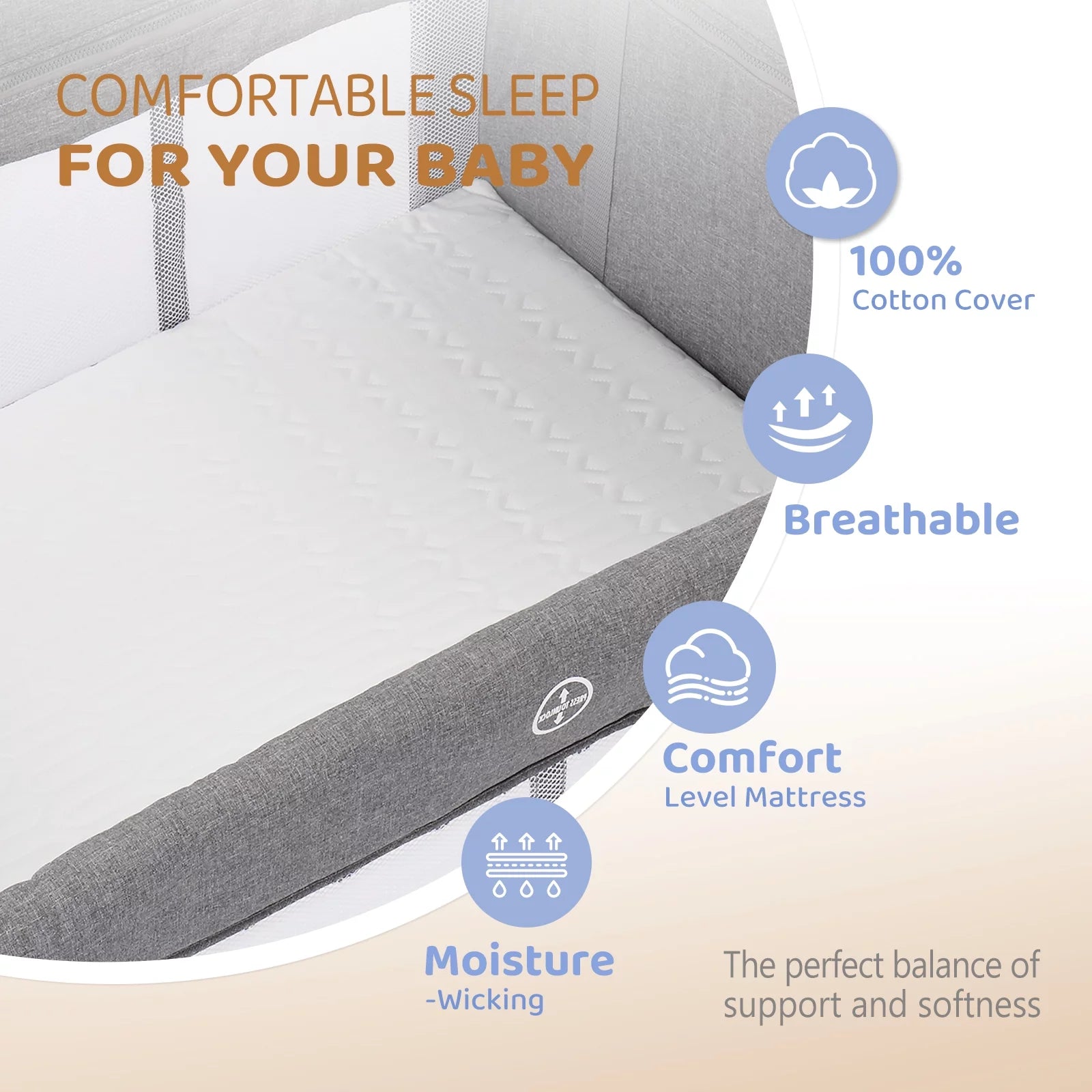 DreamNest 5-in-1 Baby Bassinet – Bedside Crib, Playpen, Changing Table for Unisex Infants