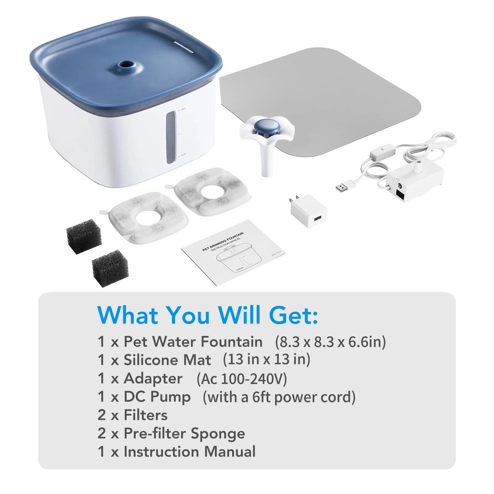 PureFlow Pet Fountain - 95Oz/2.8L Smart Water Dispenser for Cats & Dogs with Anti-Slip Mat