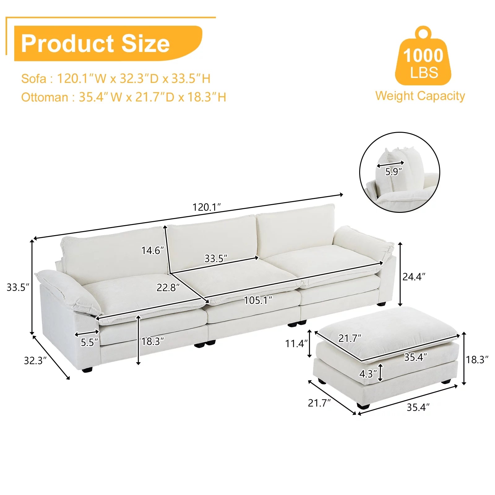 ComfortEase L-Shaped Sectional Sofa with Chaise – 3-Seat Sleeper Couch, Chenille Fabric, Beige