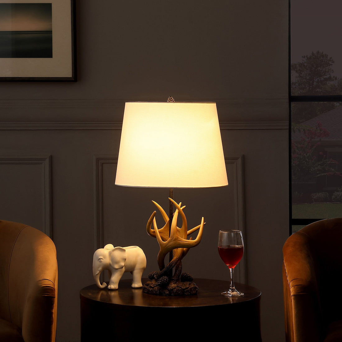 CoolTech 26" Natural And Brown Antlers Table Lamp With White Shade
