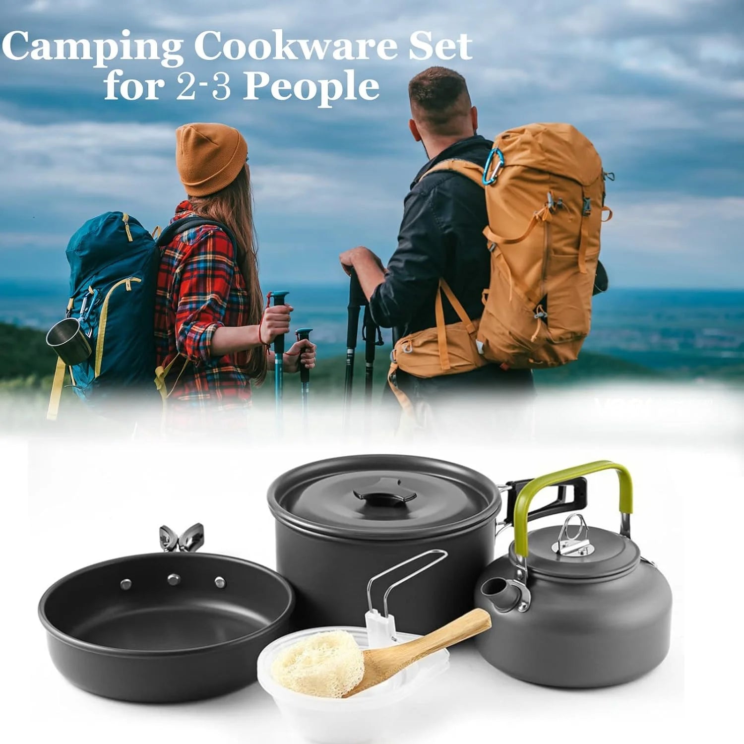 CampMate 10-Piece Aluminum Mess Kit – Portable Outdoor Camping Cookware Set