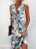 Women'S Dresses Summer Fashion Stitching V Neck Loose Bohemian Vacation Woman Basic Sleeveless Vestidos