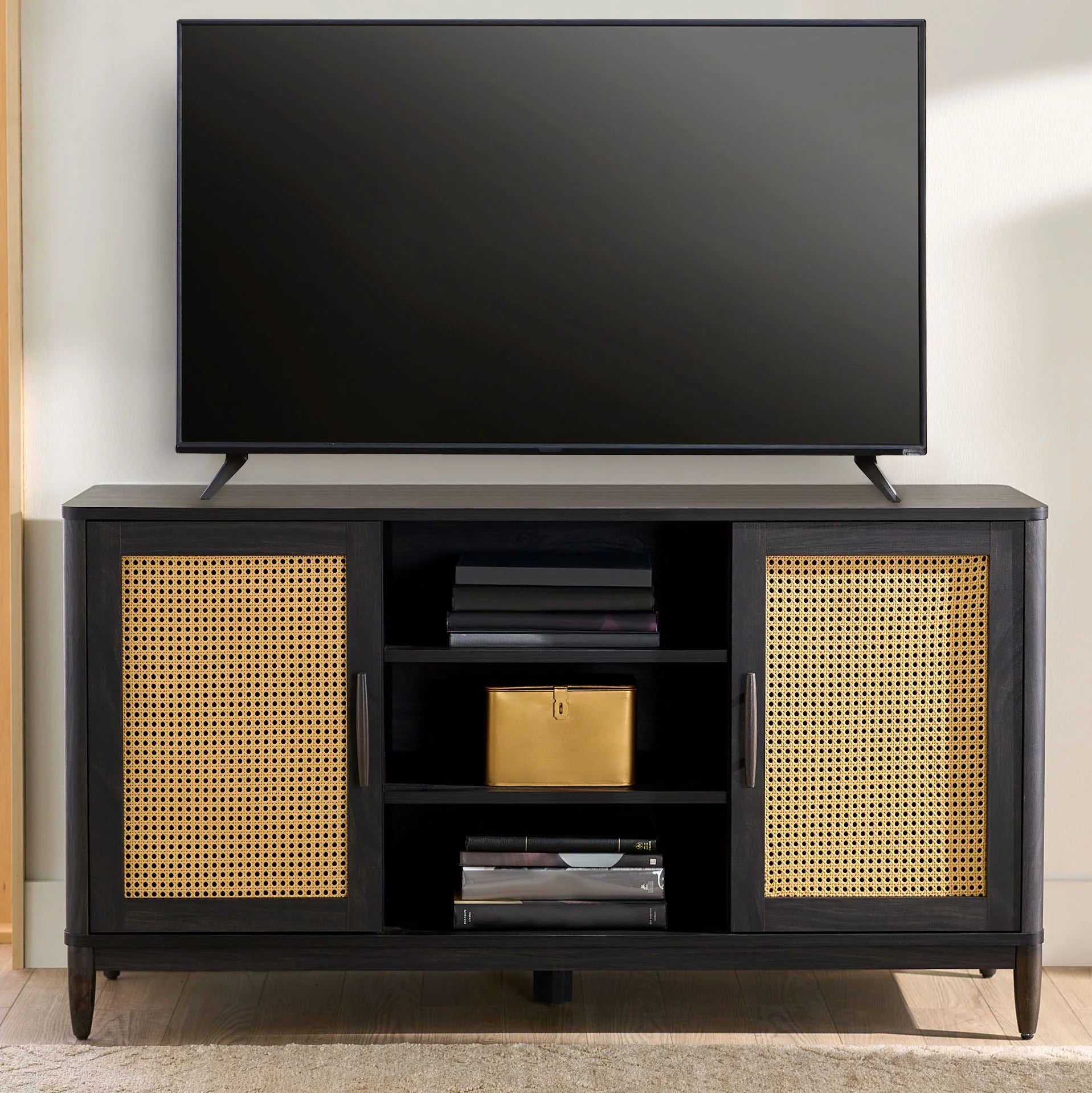 Springwood Cane Media Console - Charcoal TV Stand for TVs Up to 65" - Modern Design