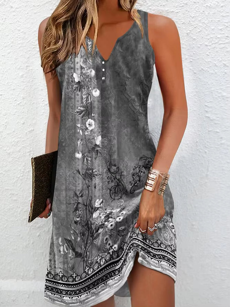 Women'S Dresses Summer Fashion Stitching V Neck Loose Bohemian Vacation Woman Basic Sleeveless Vestidos
