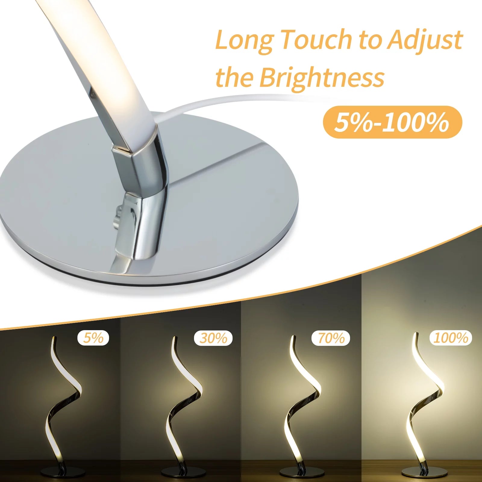 GlowWave Spiral Table Lamp - Touch-Controlled 3-Color Dimmable Nightstand Lamp for Bedroom & Office