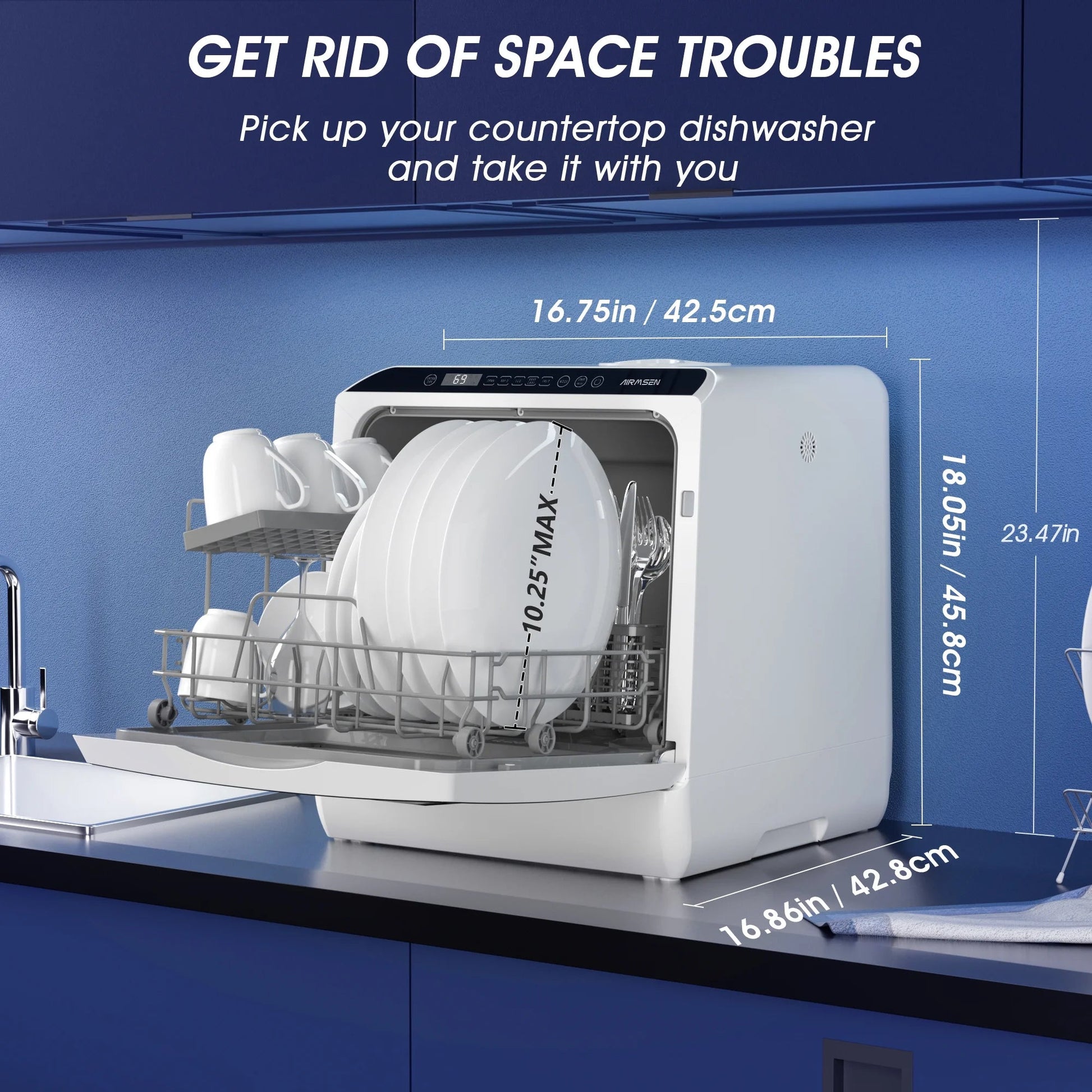 CleanEase Mini Dishwasher - Portable Countertop with 5L Water Tank & Air-Dry Function