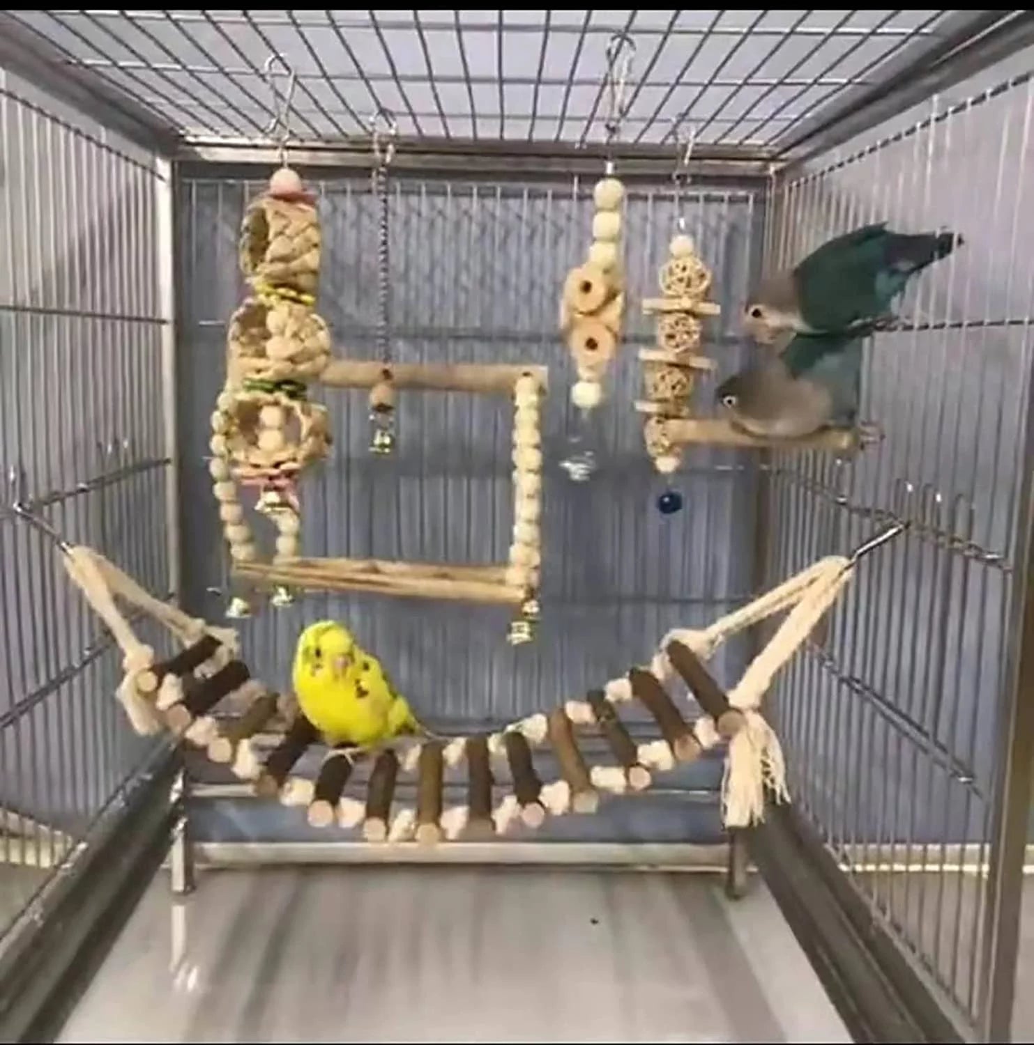 ParrotPal 8-Piece Extra Large Wooden Bird Toys Set – Swing & Chewing Toys for Parakeets & Parrots