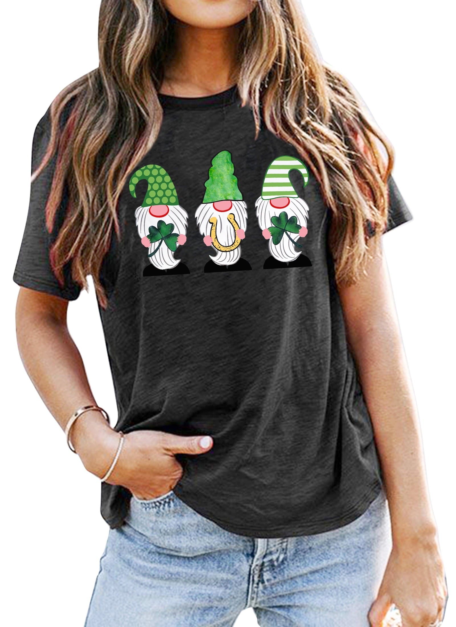 St. Patricks Day Shirt for Womens Cute Gnomes T-Shirt Shamrock Printed Shirts Short Sleeve Graphic Tees Tops