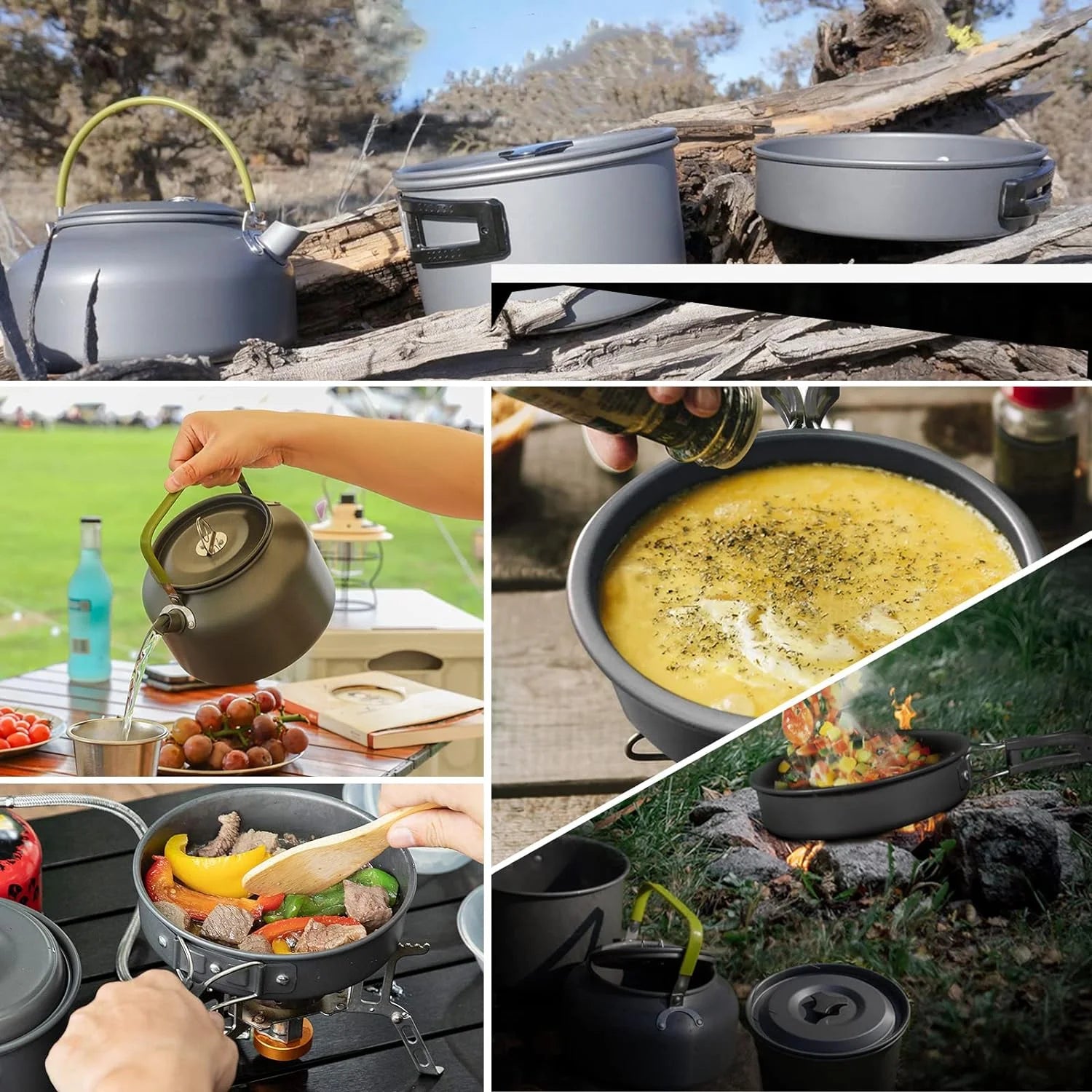CampMate 10-Piece Aluminum Mess Kit – Portable Outdoor Camping Cookware Set