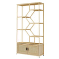 NaturalWood 7-Tier Rattan Bookshelf - Stylish Display & Storage Shelf for Living Room & Office
