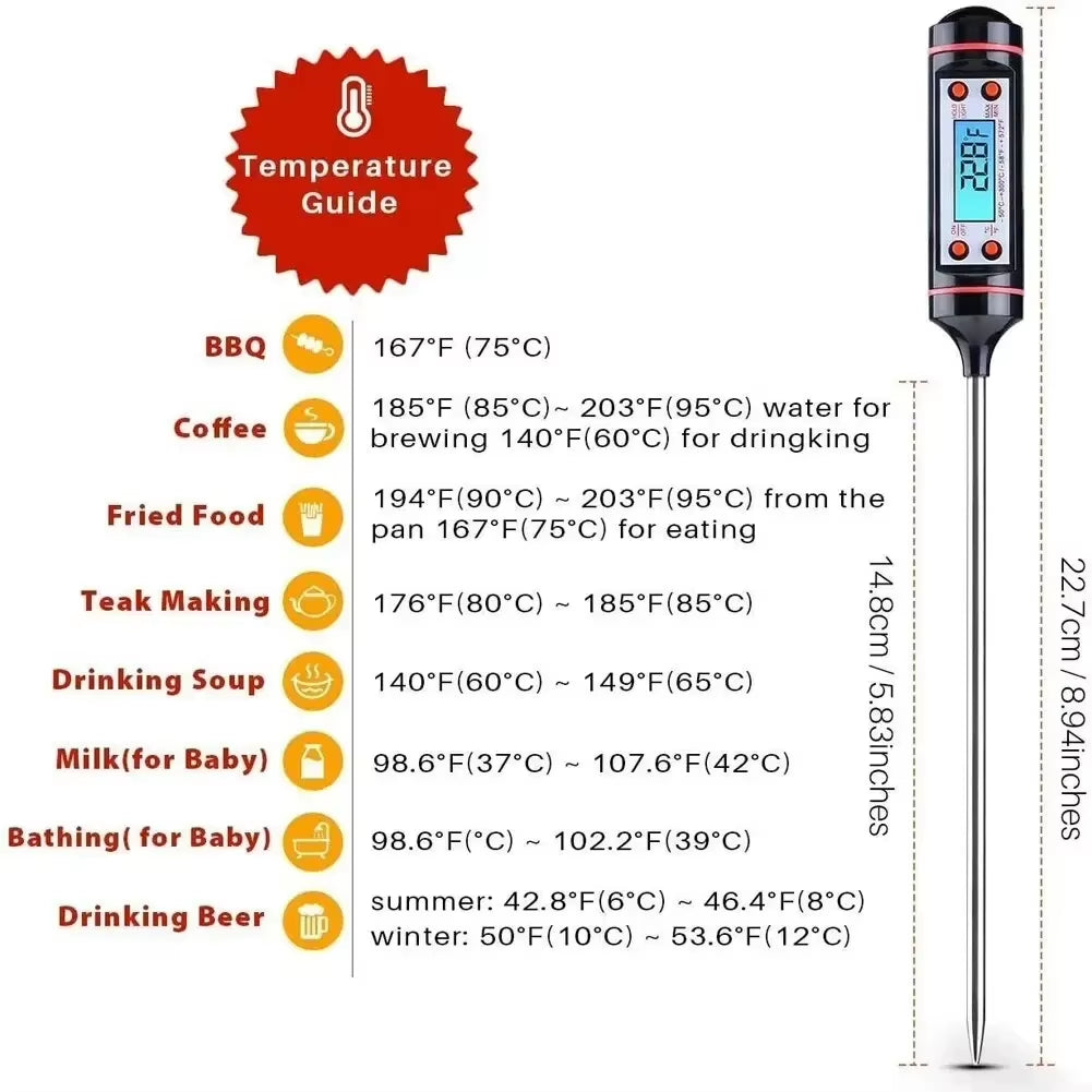 Kitchen Food Baking Digital Thermometer Electronic Probe Type Digital Display Liquid Grill Thermometer