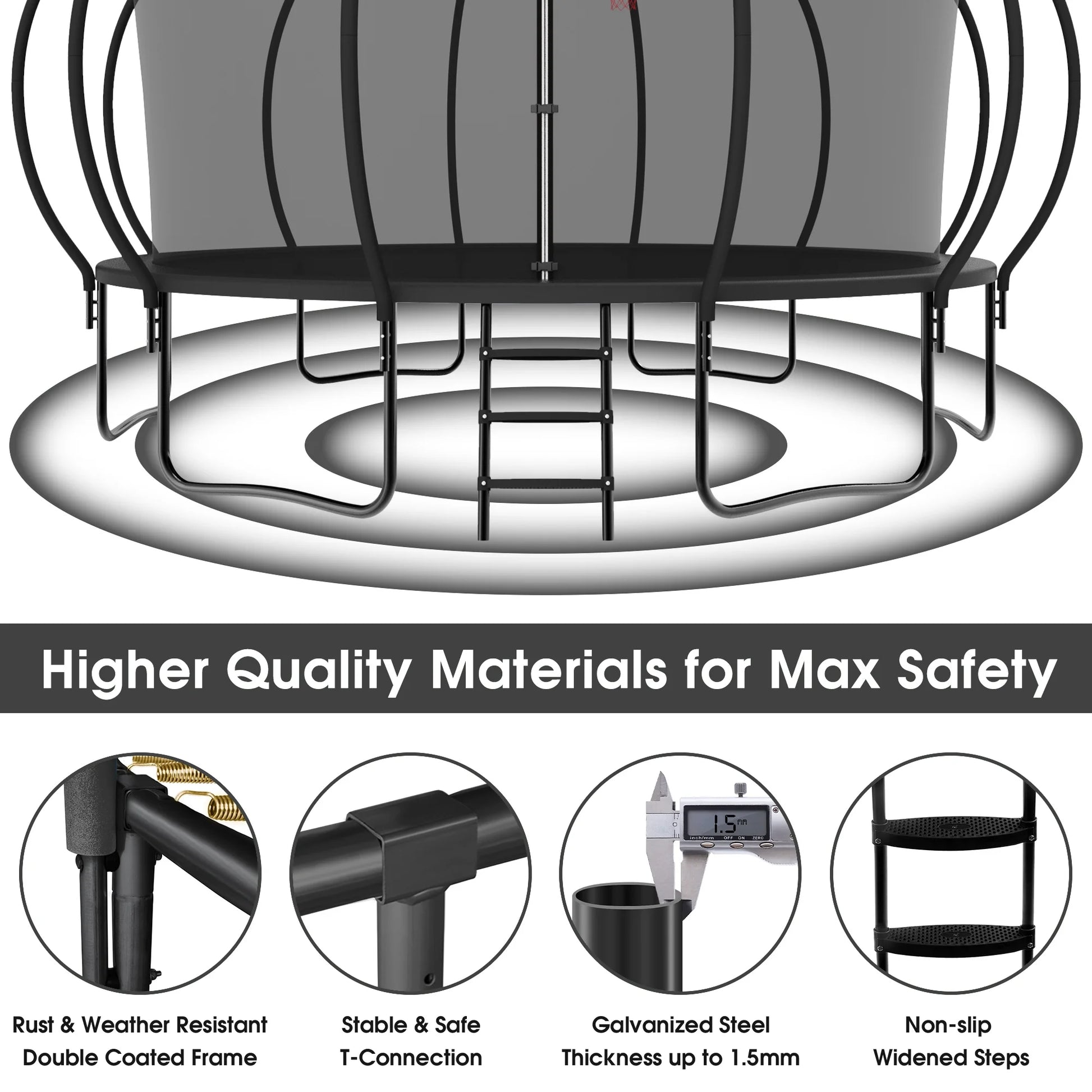 JumpMaster 16FT Trampoline - Heavy Duty with Enclosure, Basketball Hoop & Ladder for Kids & Adults