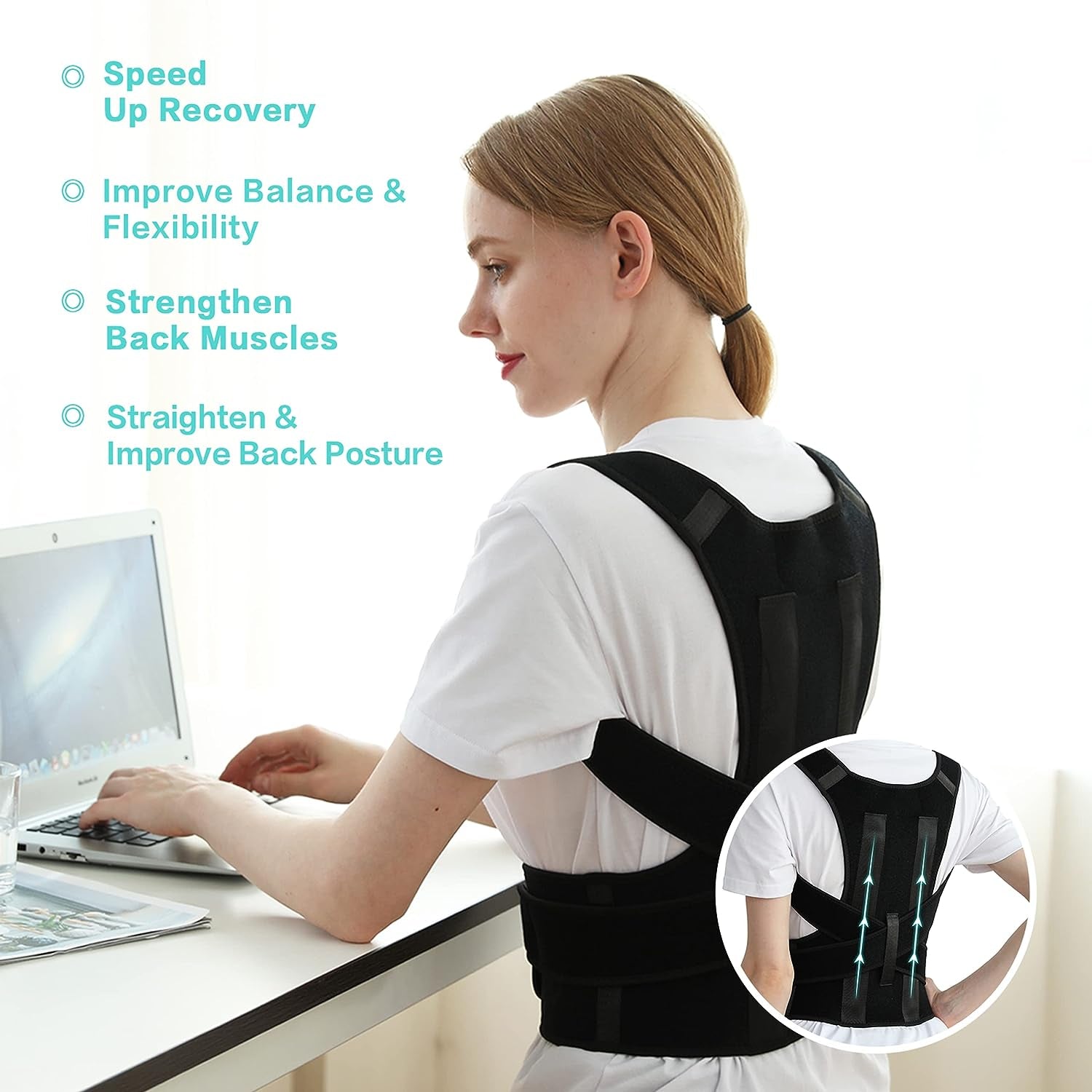 Posture Corrector for Women and Men, Adjustable Breathable Back Straightener, Upper Back Brace for Clavicle Support and Providing Pain Relief from Neck, Back & Shoulder Black L