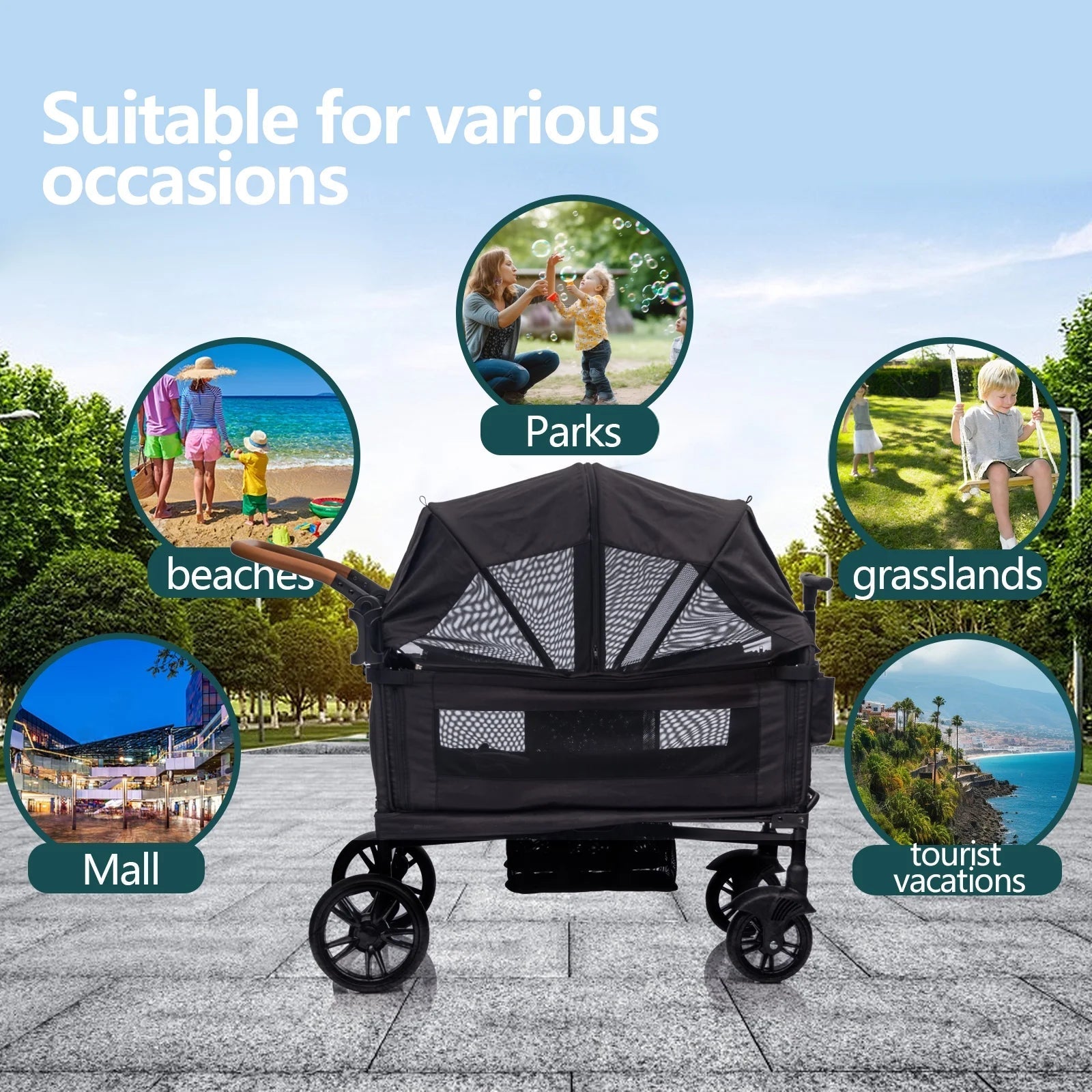 DualRide Wagon Stroller - Lightweight Folding Push-Pull Stroller for Kids & Cargo with Canopy