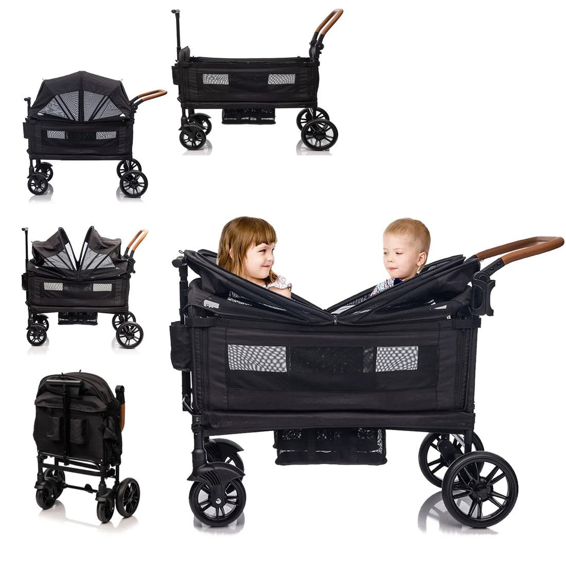 DualRide Wagon Stroller - Lightweight Folding Push-Pull Stroller for Kids & Cargo with Canopy