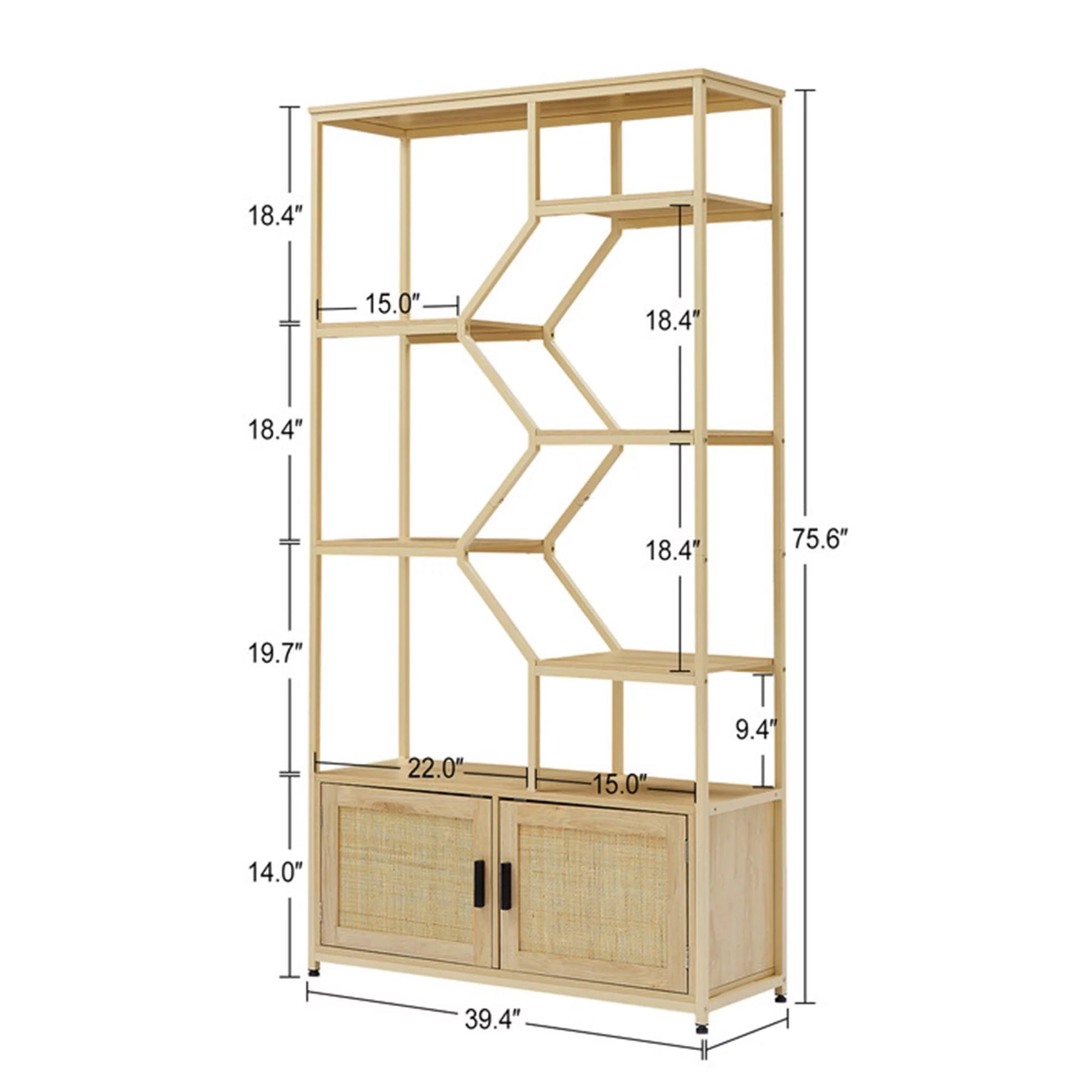 NaturalWood 7-Tier Rattan Bookshelf - Stylish Display & Storage Shelf for Living Room & Office