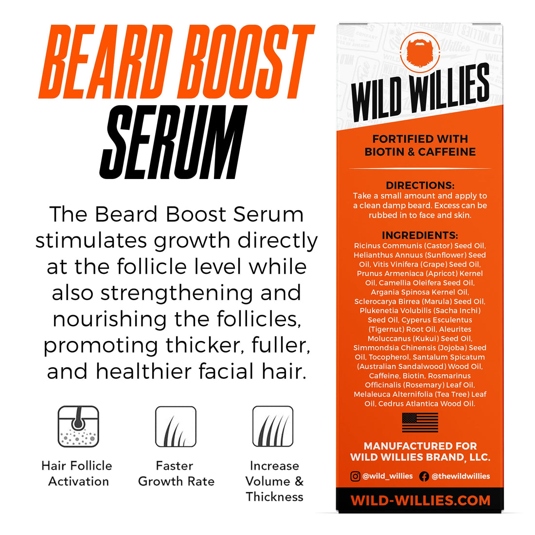 Beard Growth Serum - Natural Enhancer with Biotin, Caffeine & Essential Oils for Fuller, Thicker Facial Hair - Nourishing Daily Grooming